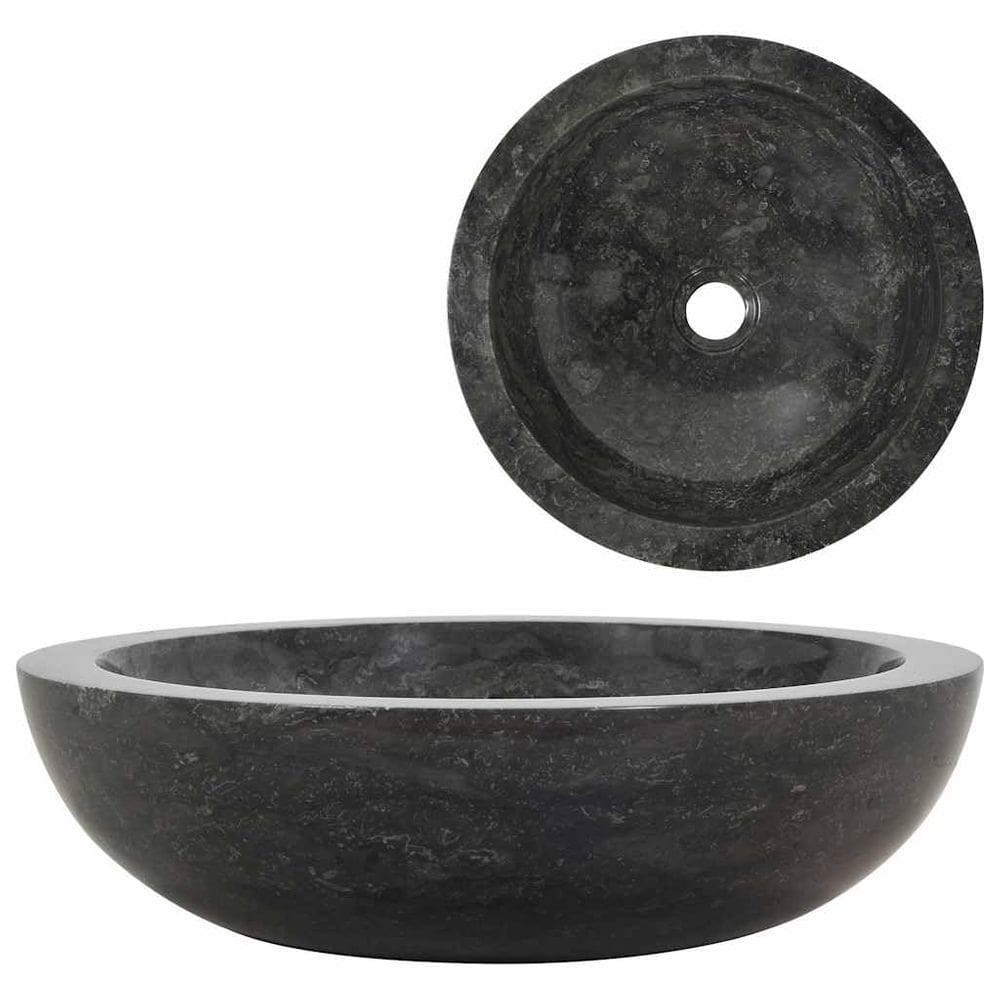 Bacia de banheiro VidaXL Marble Black Ø40x12cm Bancada