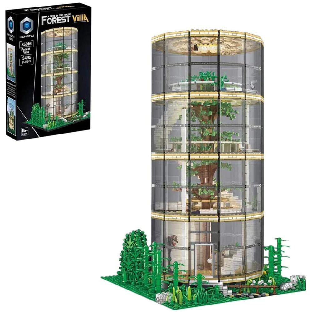 Conjunto de blocos de construção Hang Tie Forest Villa com árvore transparente