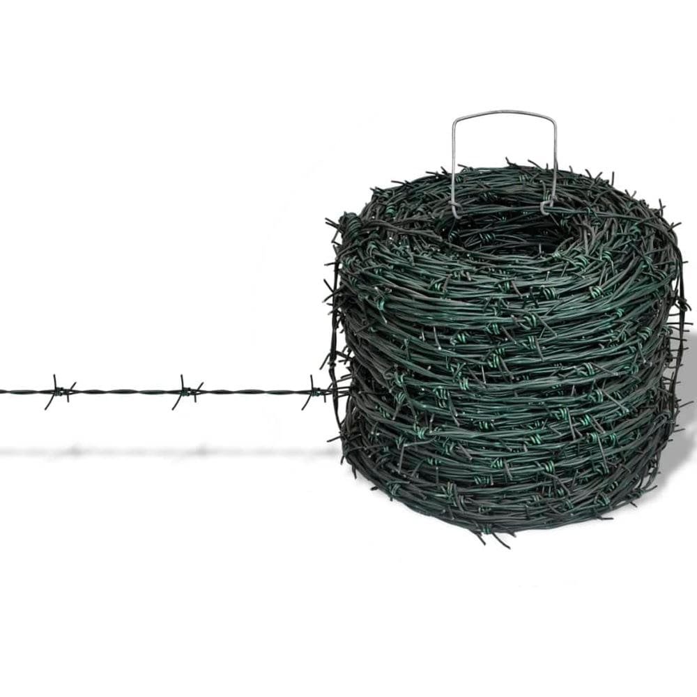 Cerca externa de arame farpado VidaXL 100m de ferro verde revestido a pó