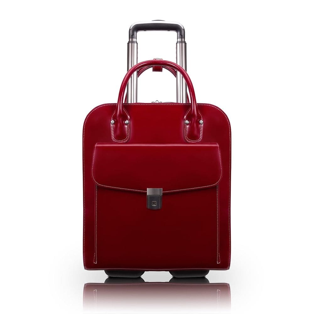 Maleta McKlein UPTOWN 15 em couro vertical com rodas vermelha