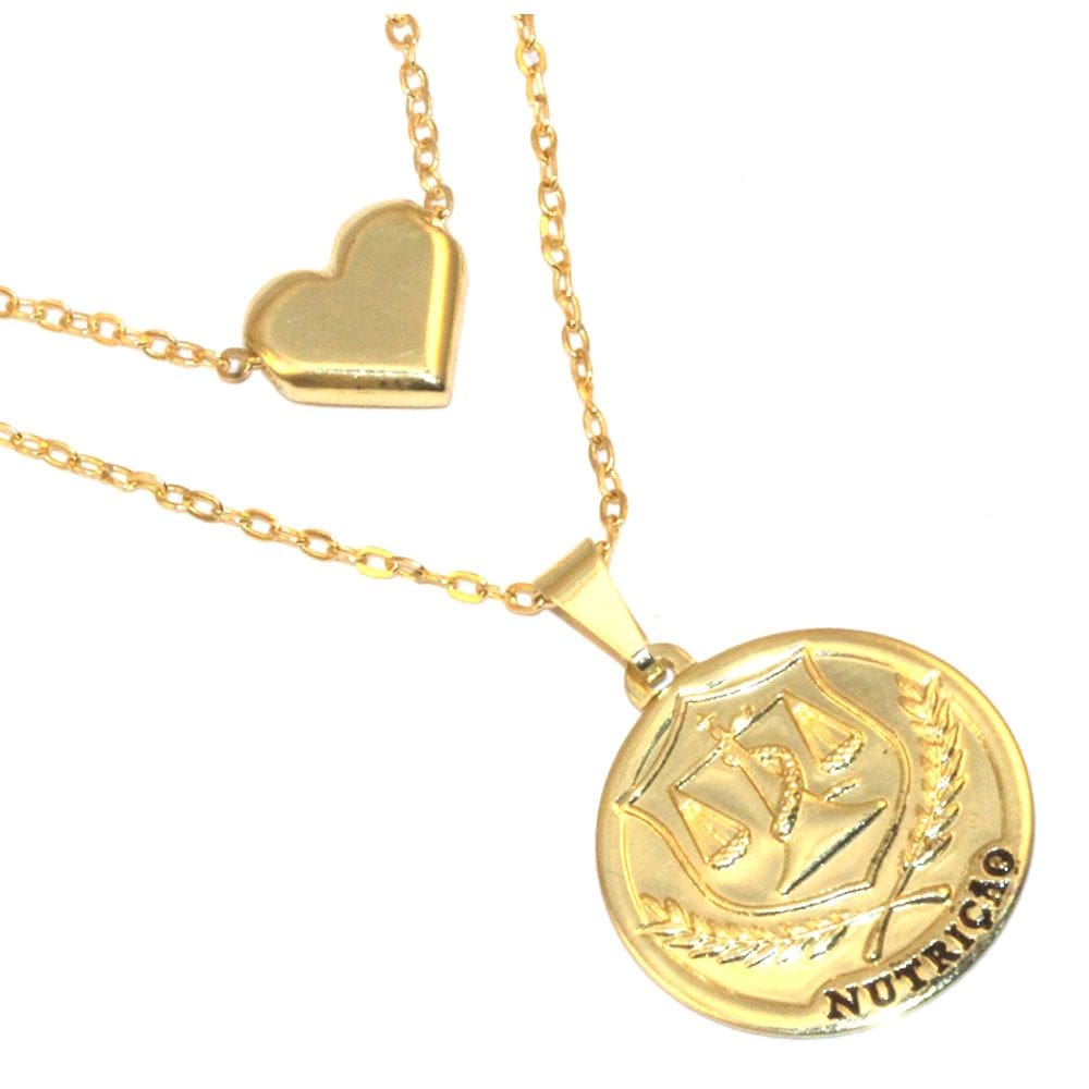 Colar Duplo Profissão Cordão Nutrição Folheado Ouro 18k