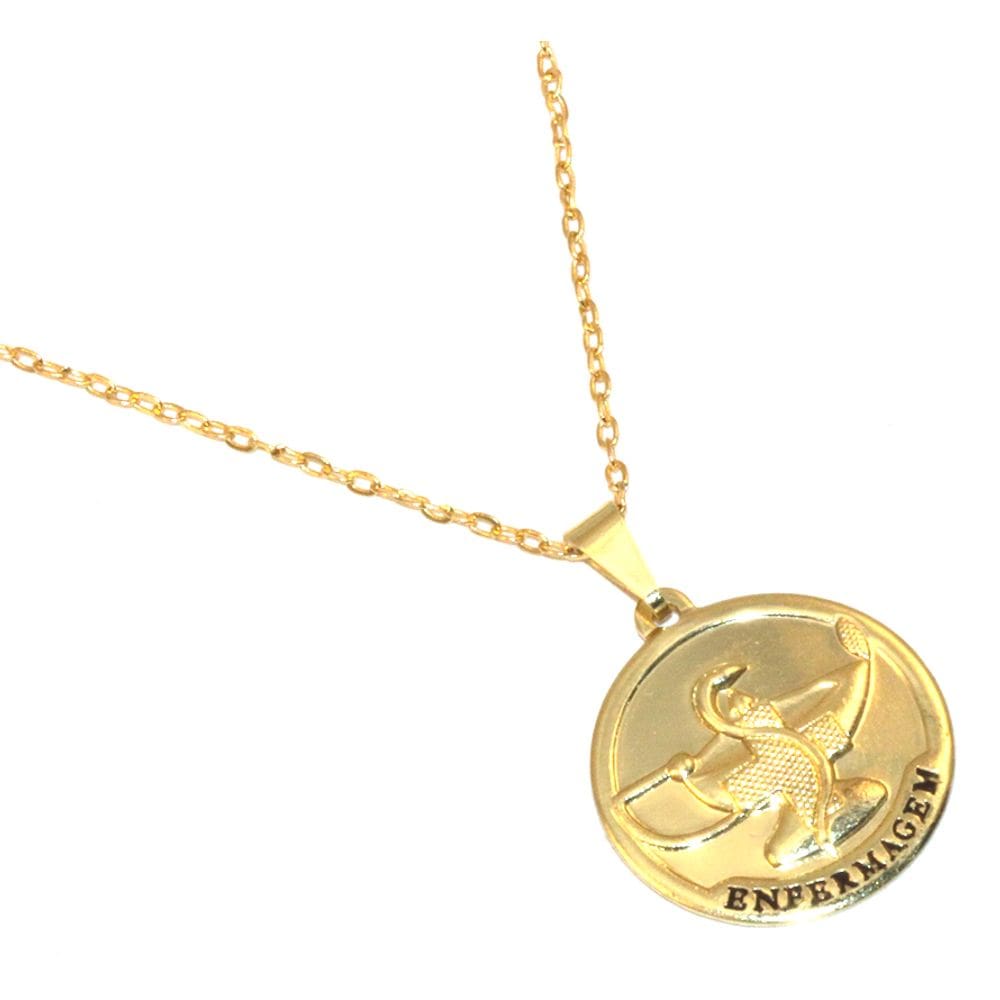 Colar Cordão Medalha Enfermagem Enfermeira Folheado 18k