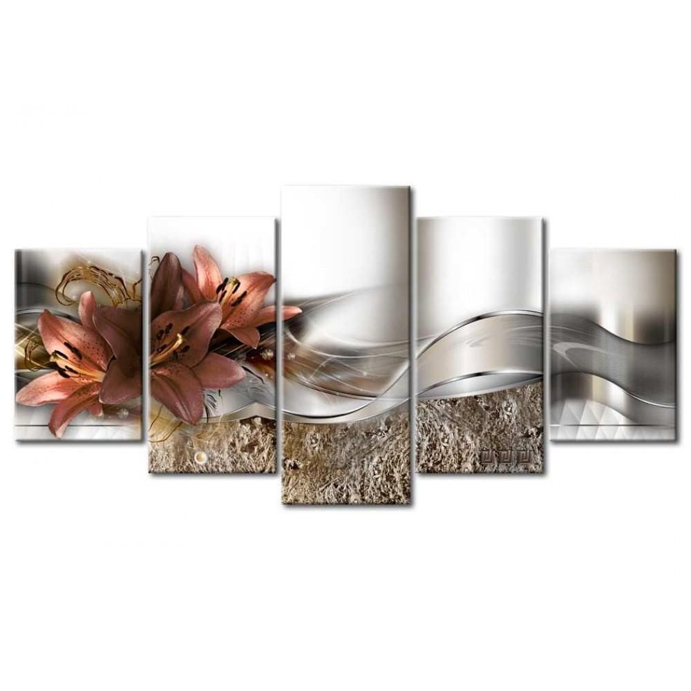 Quadros Decorativos 5 Peças Flor Turqueza Marron Brilhante