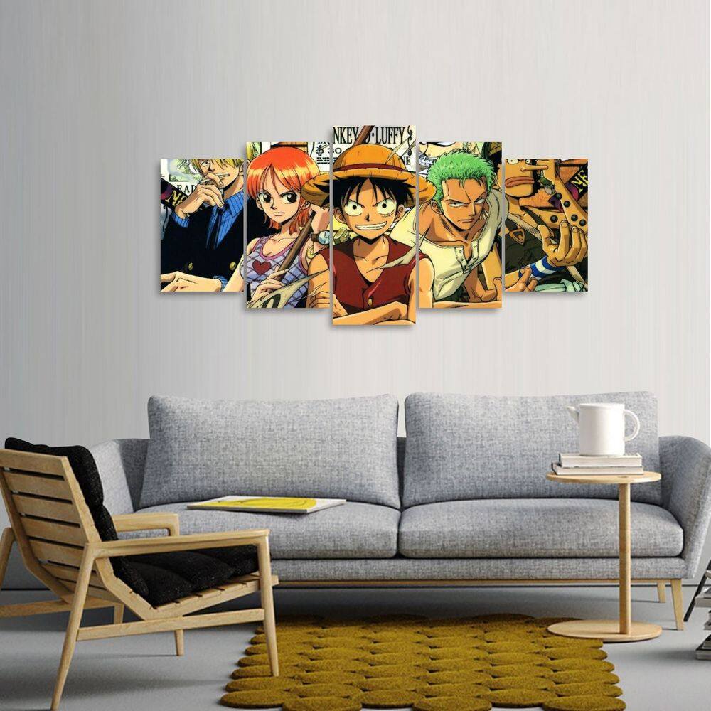 Quadro decorativo Luffy One Piece Mosaico 5 Peças 125x60