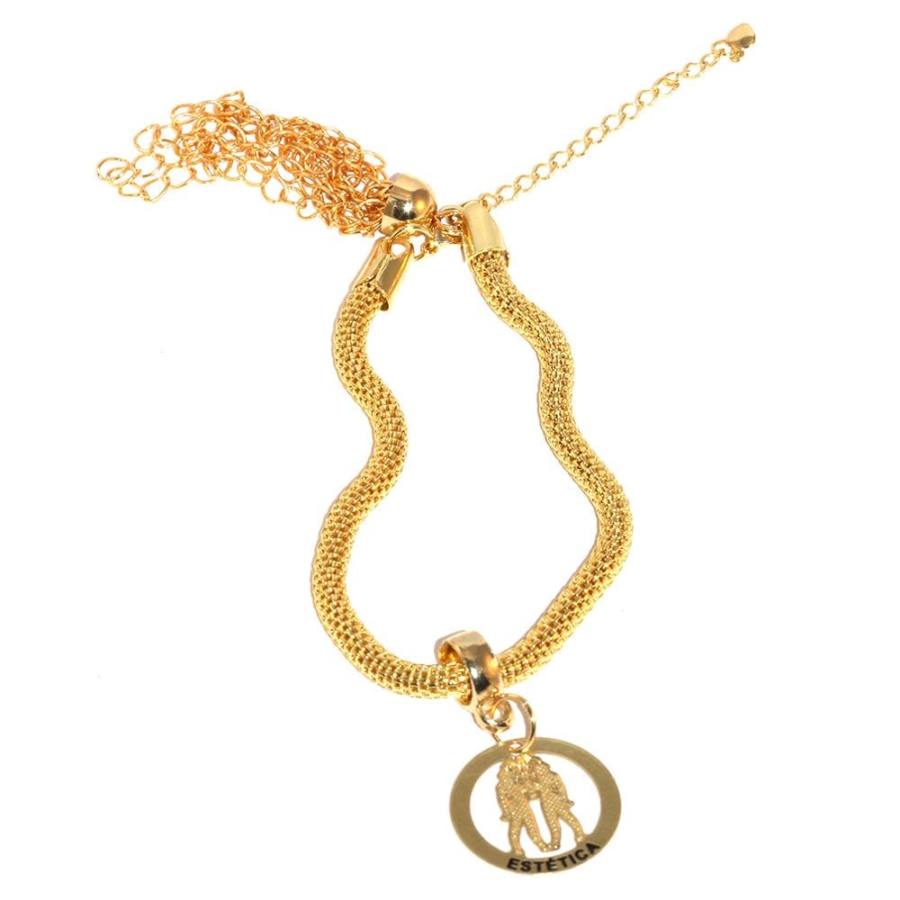 Pulseira Pingente Berloque Estética Beleza Folheado Ouro 18k