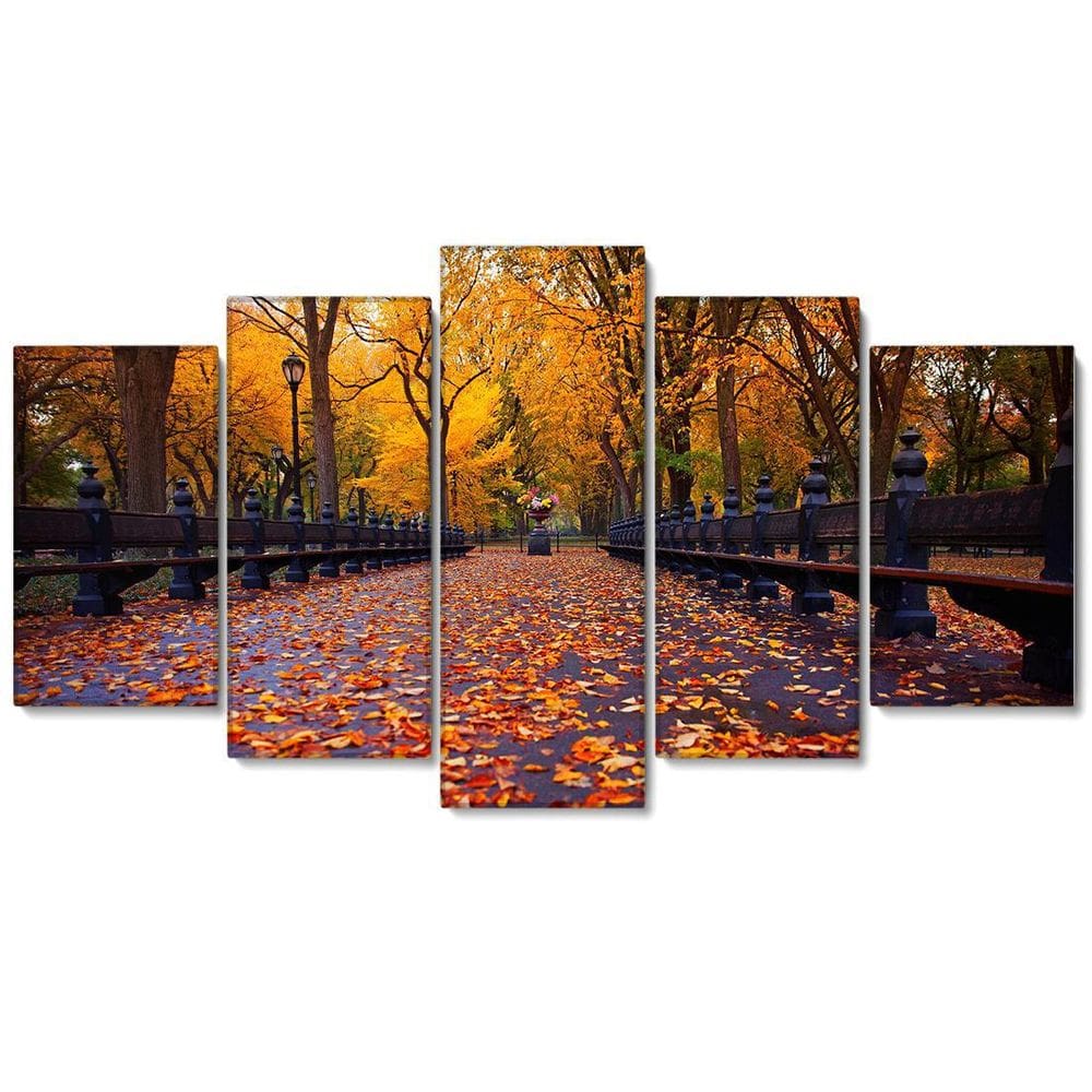 Kit 5 Quadros Decorativos Mosaico Floresta No Outono