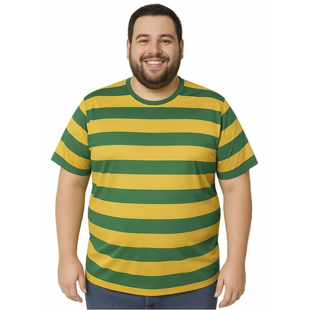 Camiseta Torcedor Brasil Listrada Verde Amarela Tamanho Especial Plus Size