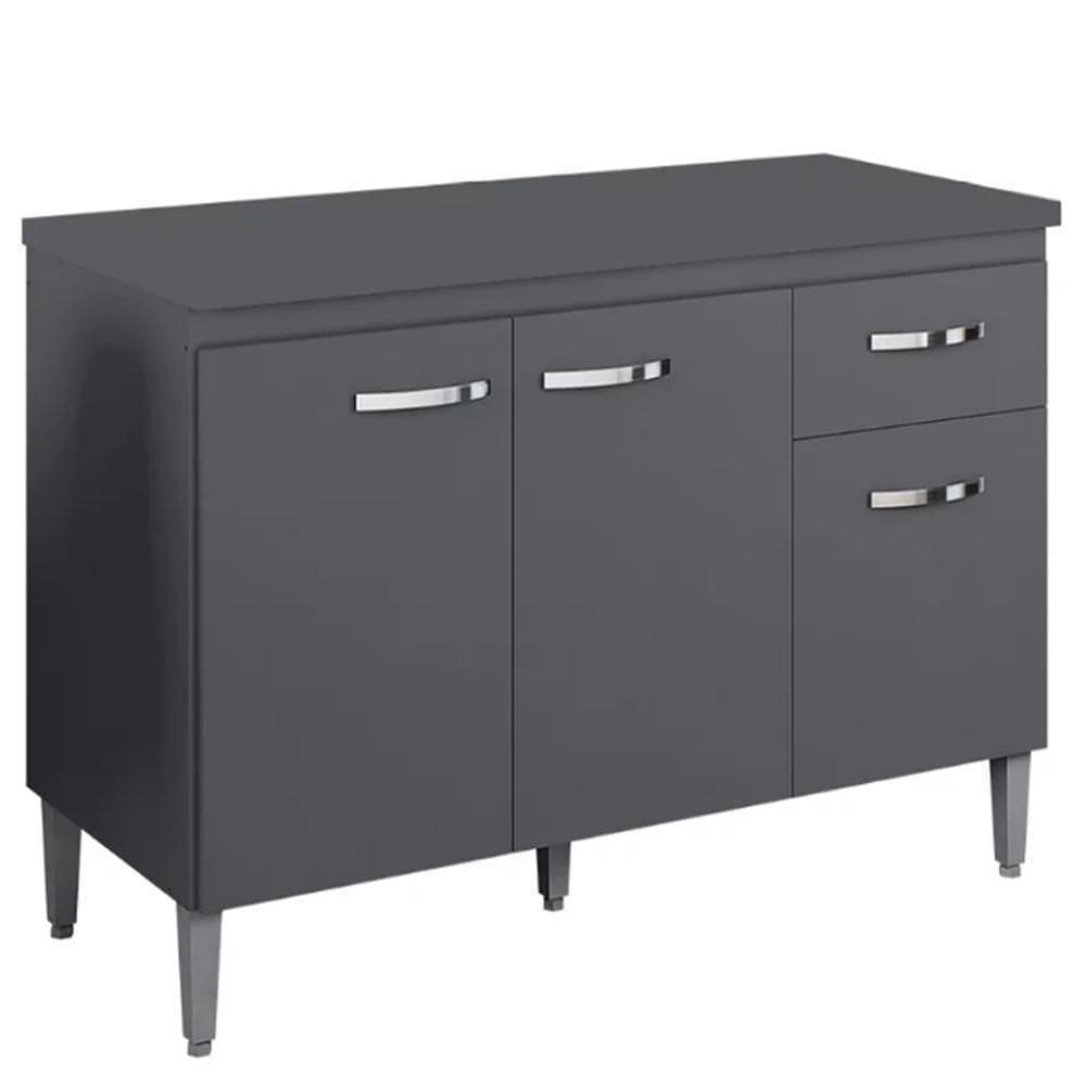Balcão De Cozinha 120cm Gabriela 3 Portas 1 Gaveta Com Tampo Cinza