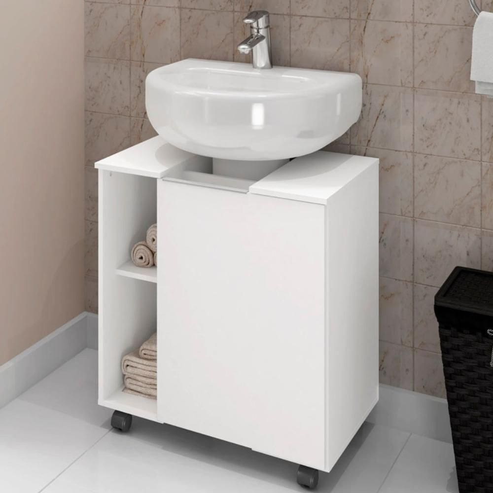 Gabinete Para Banheiro Illinóis Branco 4 Rodízios