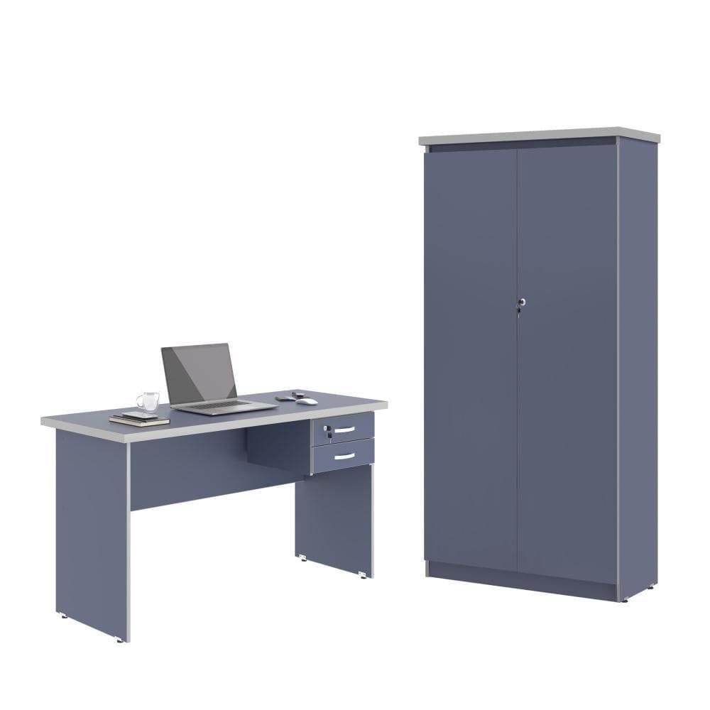 Mesa De Escritorio Com Armário 2 Portas Pampulha Azul