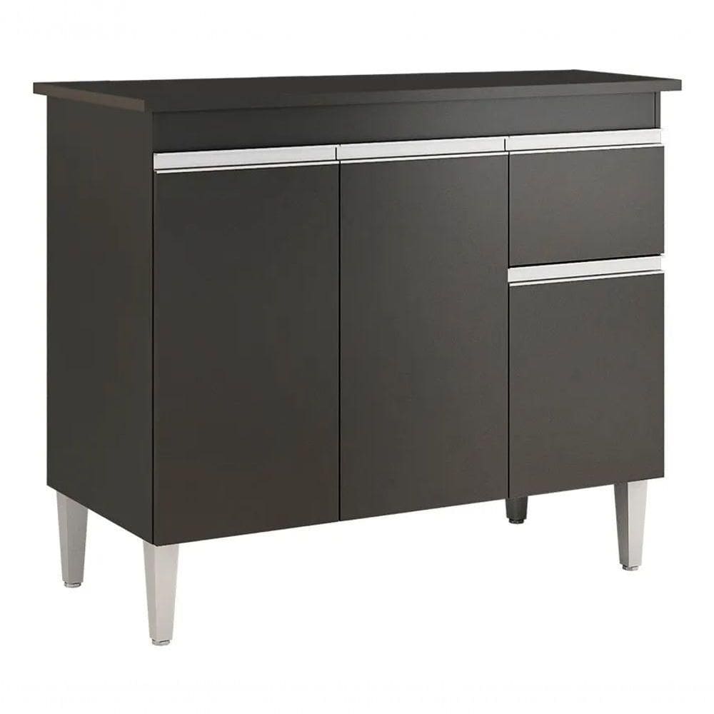 Balcão De Cozinha Tatiane 100cm 3 Portas 1 Gaveta Com Tampo Preto