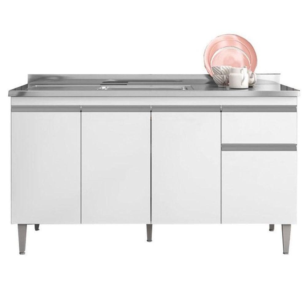 Balcão De Cozinha Para Pia 150cm Tatiane 4 Portas 1 Gaveta Sem Tampo Branco
