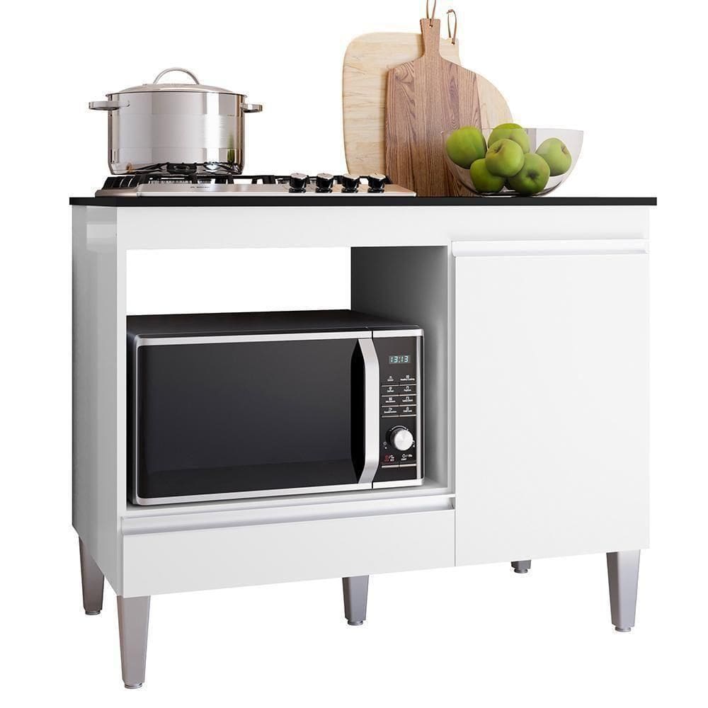 Balcão Cooktop Carla Com Tampo Para 4 Ou 5 Bocas Nicho Para Micro-ondas 1 Porta 1 Gaveta Branco