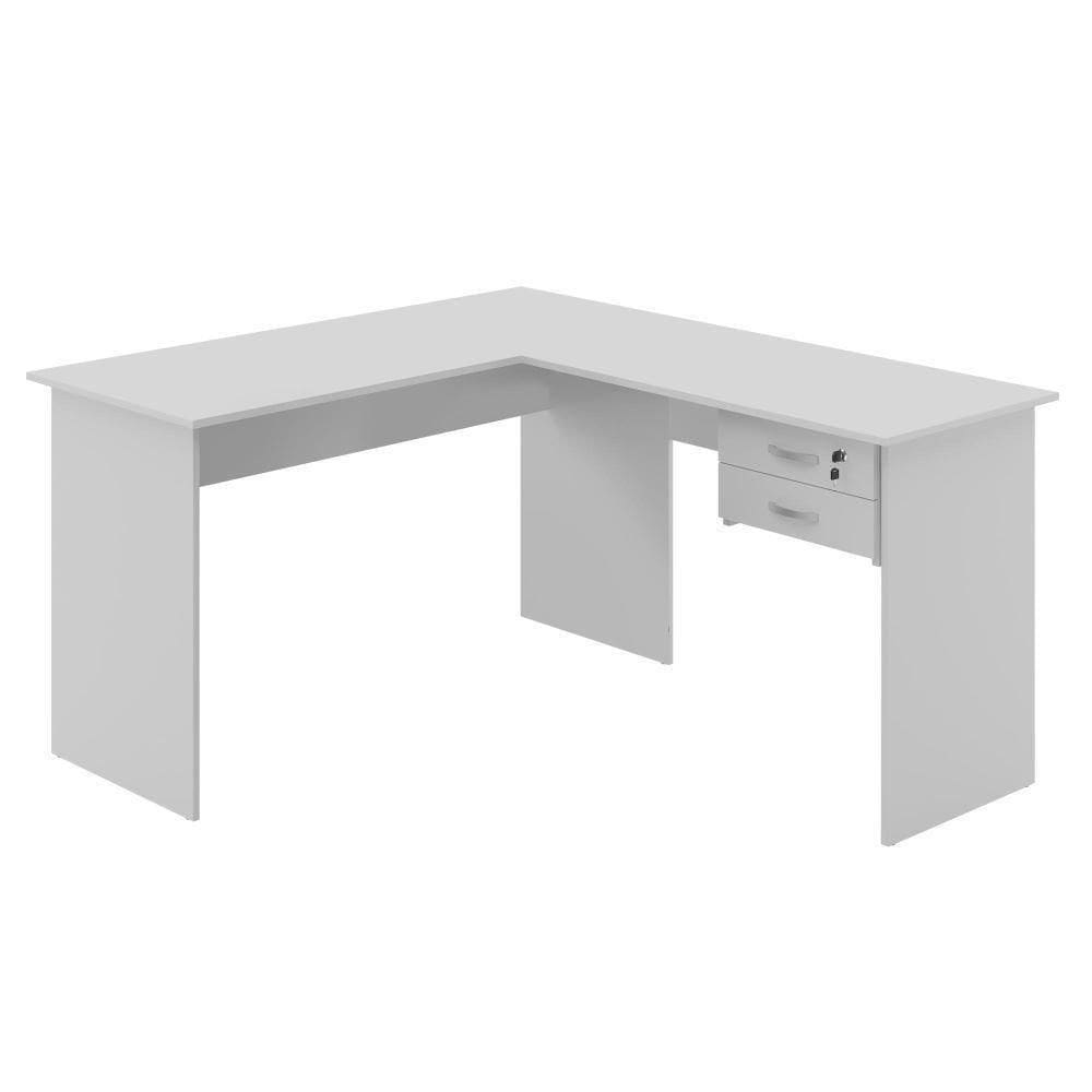Mesa Em L Com Gaveta Mantel Branco