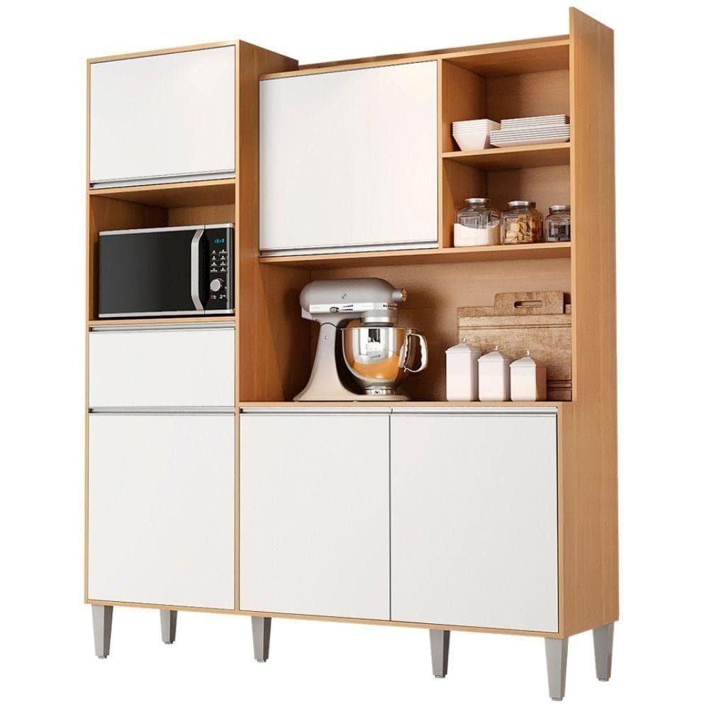 Kit De Cozinha Compacta 160cm Isabel Com 5 Portas Amêndoa/Branco