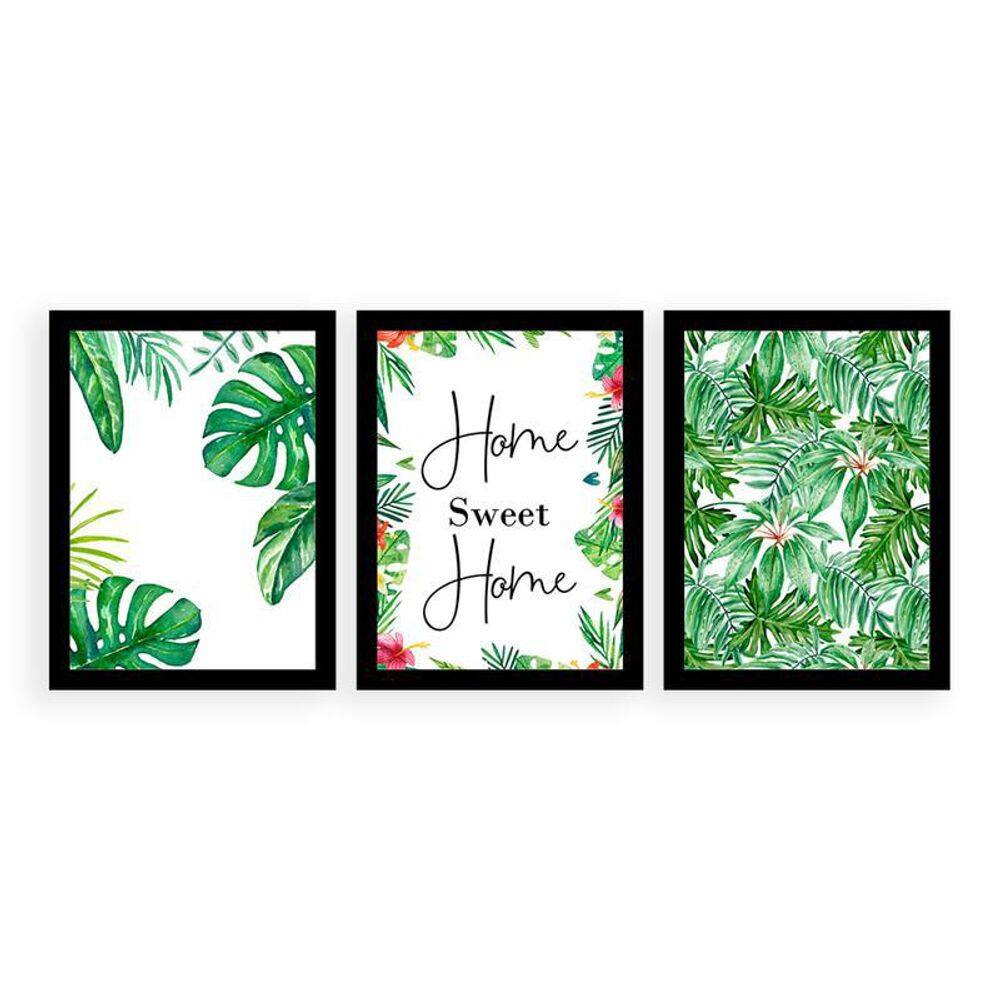 Kit 3 Quadros Decorativos 27x36cm cada Home Sweet Home
