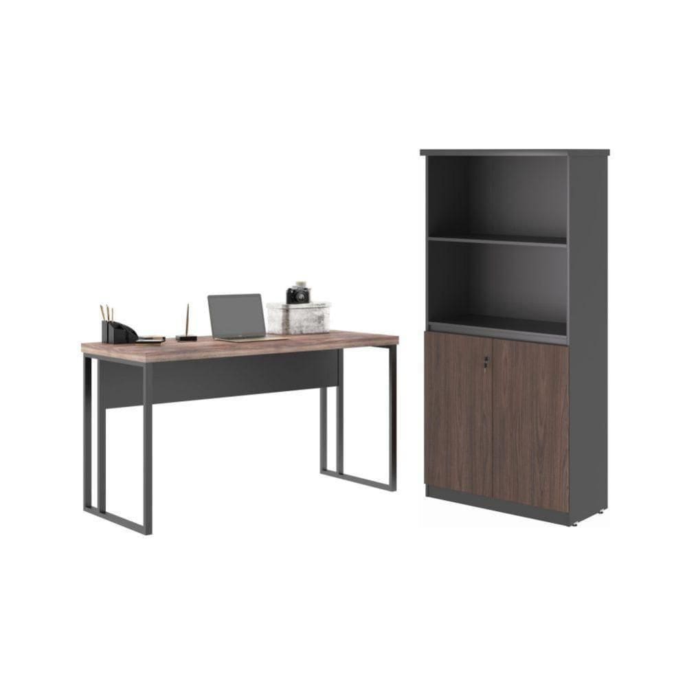 Kit Escrivaninha E Armario China Noce Preto