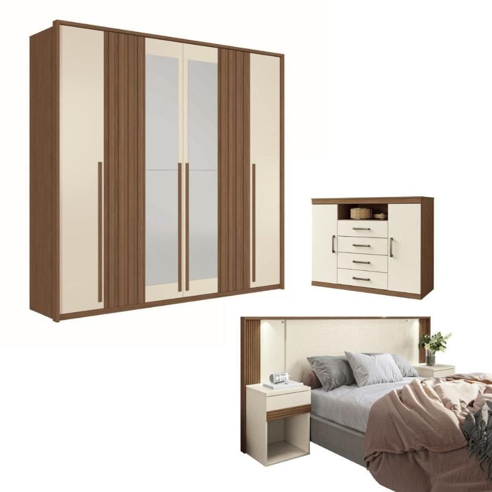 Conjunto Quarto Completo Com Espelho Singapura Jatoba Areia