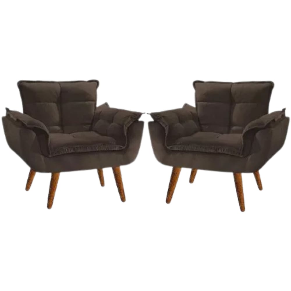 Kit 2 Poltronas Opalla Decorativa Reforçada Recepção Sala De Estar Suede