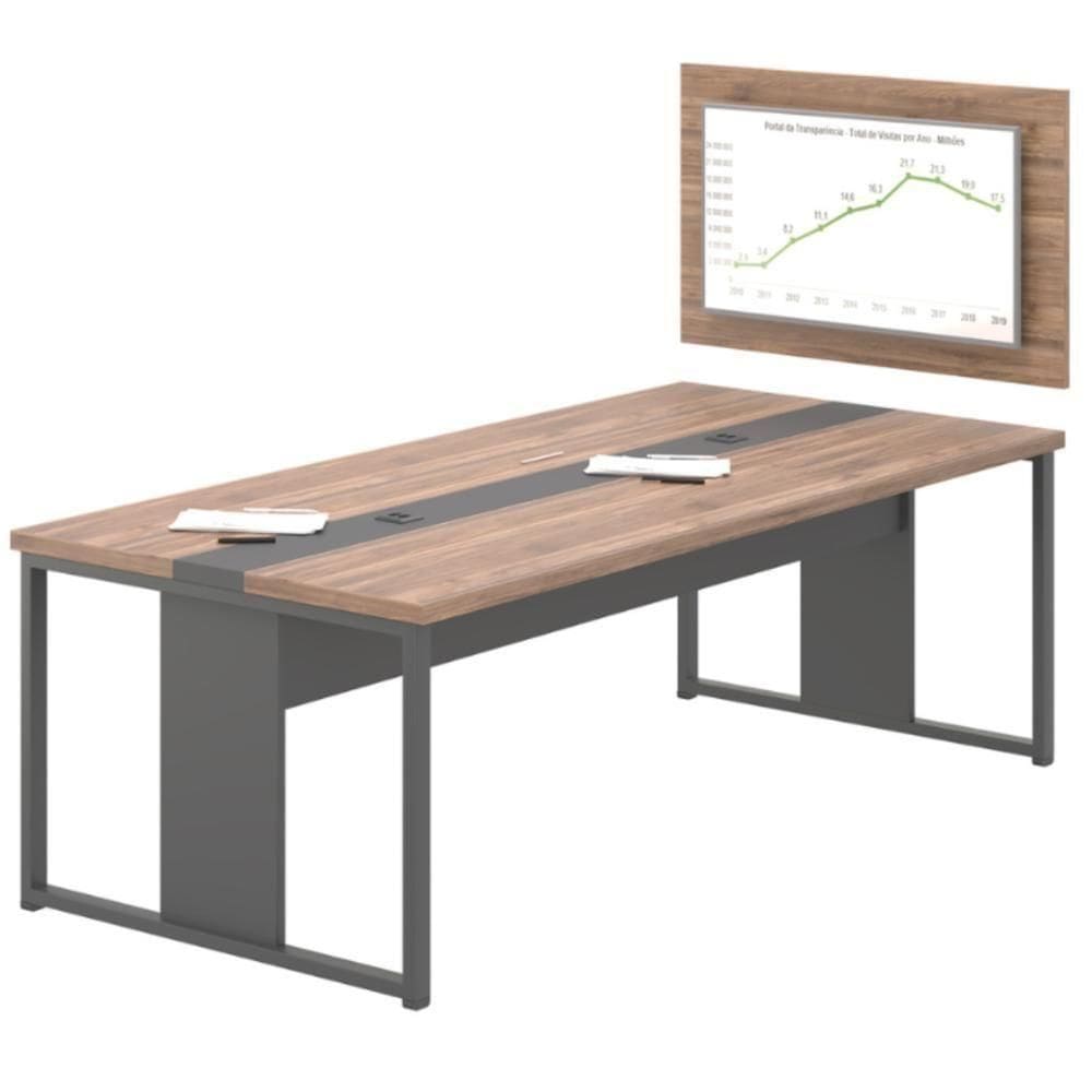 Mesa De Reunião Com Painel E Caixa De Tomada Noce Preto
