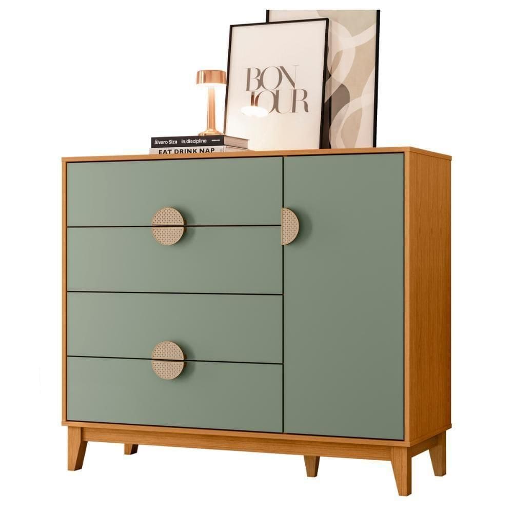 Cômoda Sapateira 4 Gavetas Tibagi Cinamomo Sálvia