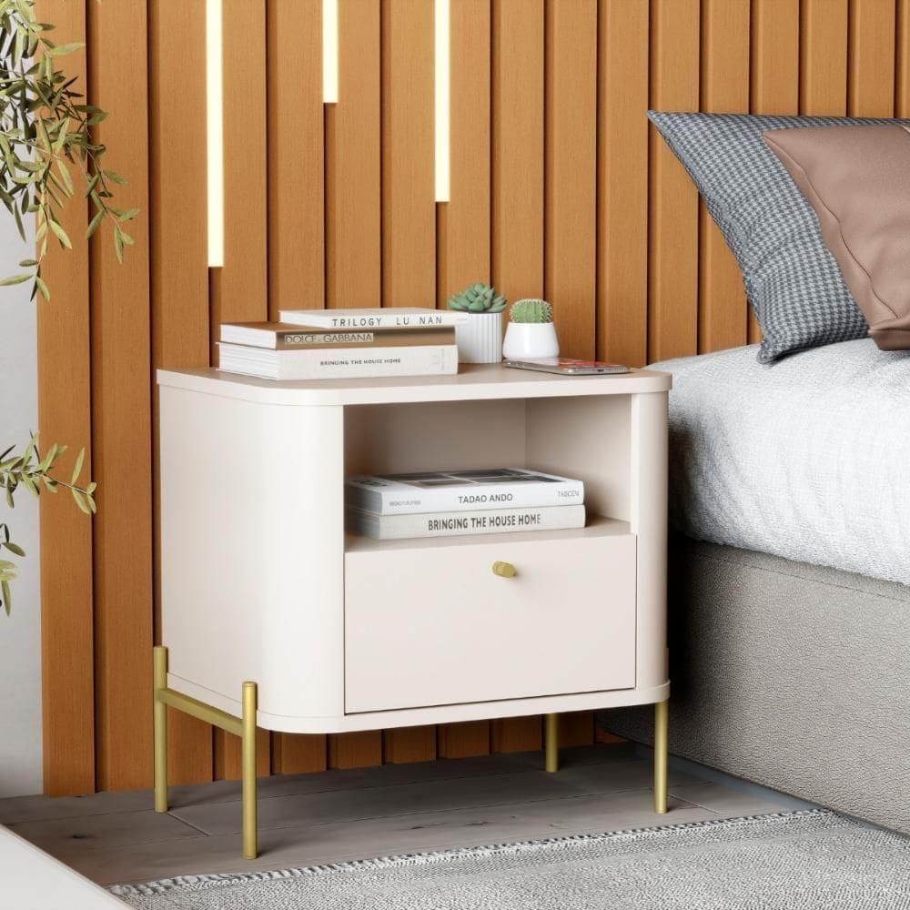 Mesa De Cabeceira Sweet Dreams Off White Dourado