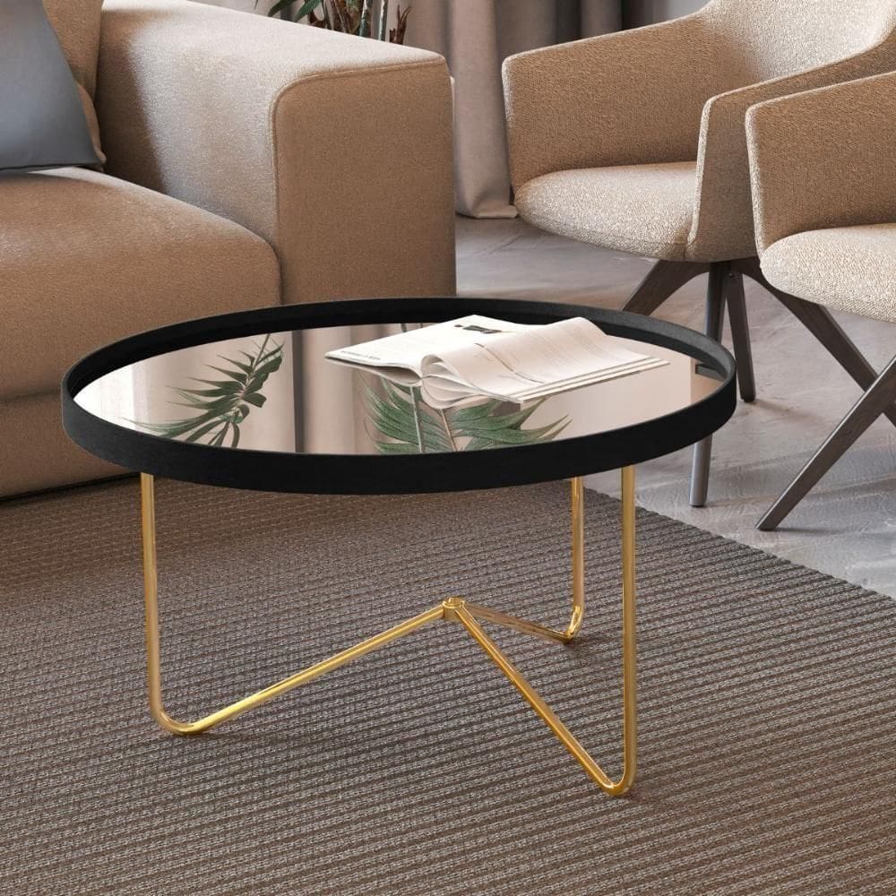 Mesa De Centro Bucareste Preto Dourado