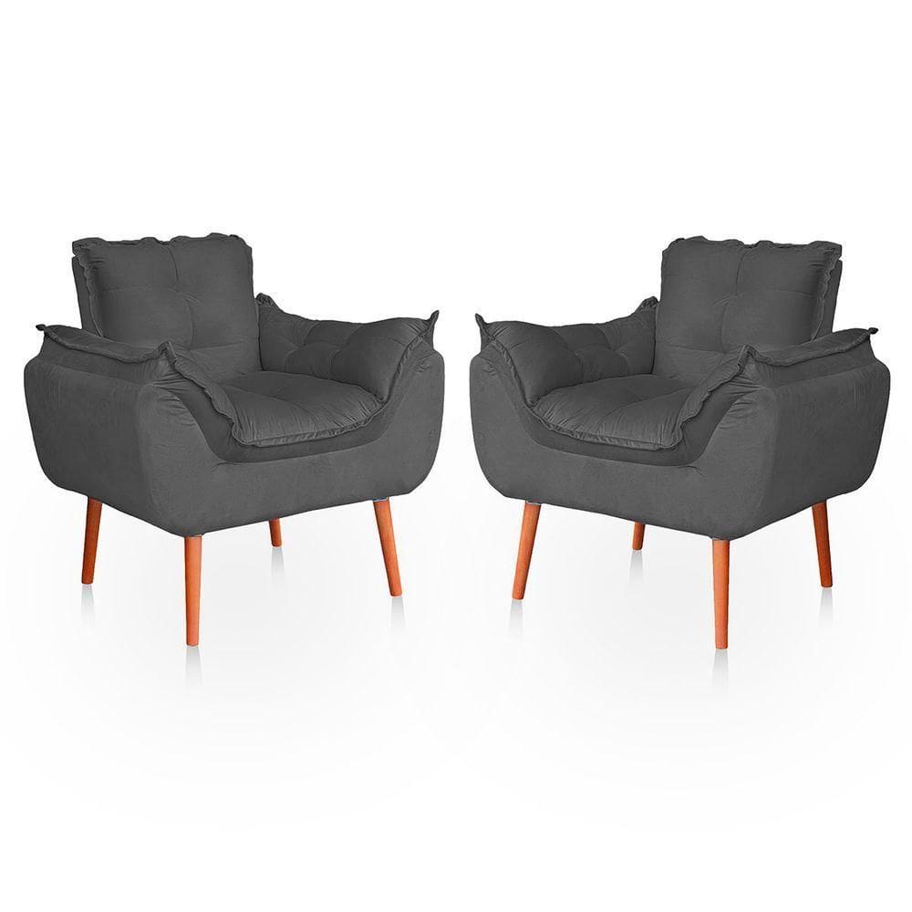 Kit 02 Poltronas Opala Para Sala Confortável Resistente Cinza