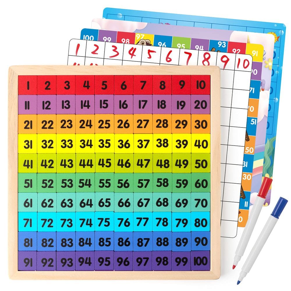 Brinquedo educacional Coogam Wooden Math Hundred Board 1-100