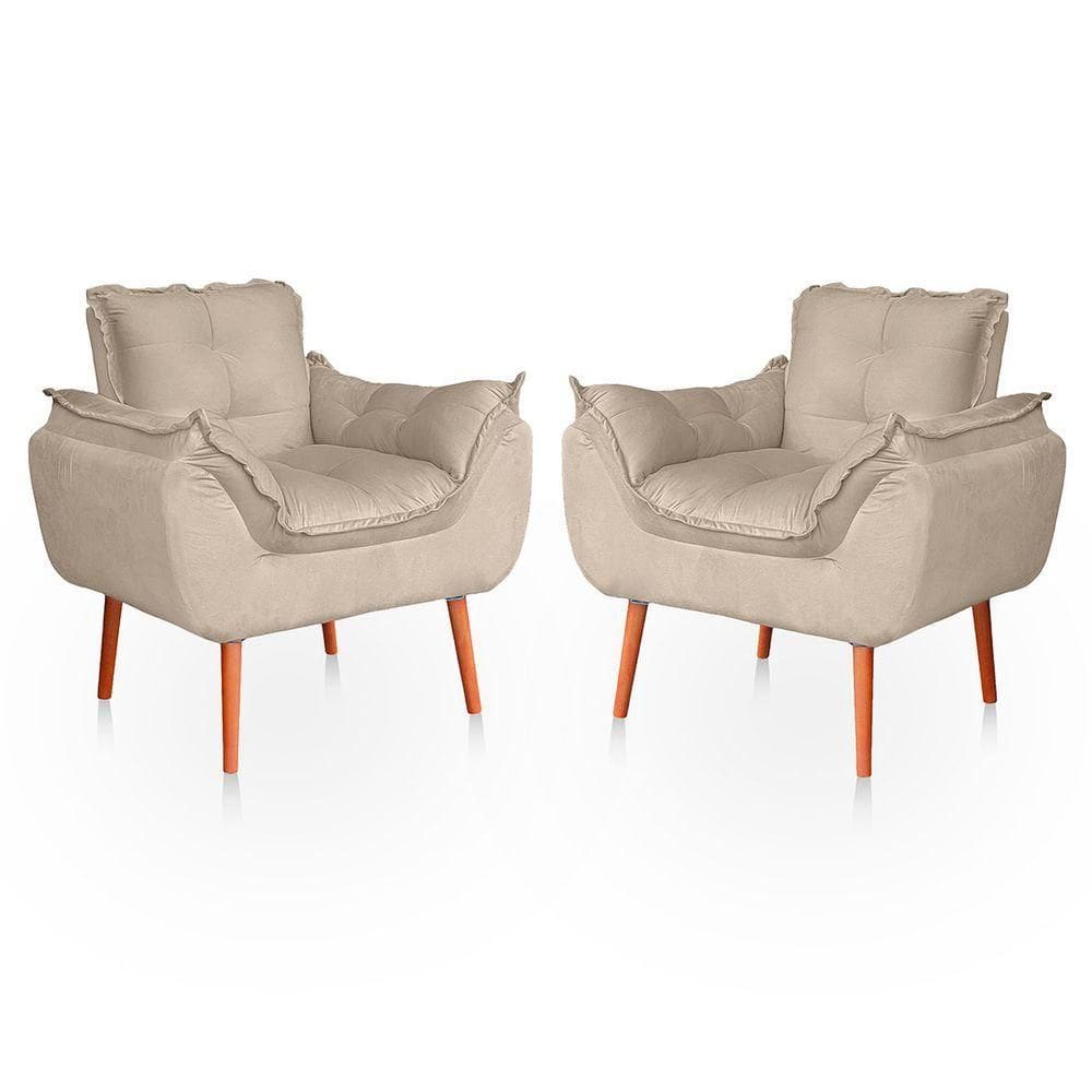 Kit 02 Poltronas Opala Para Sala Confortável Resistente Veludo Bege Rosê