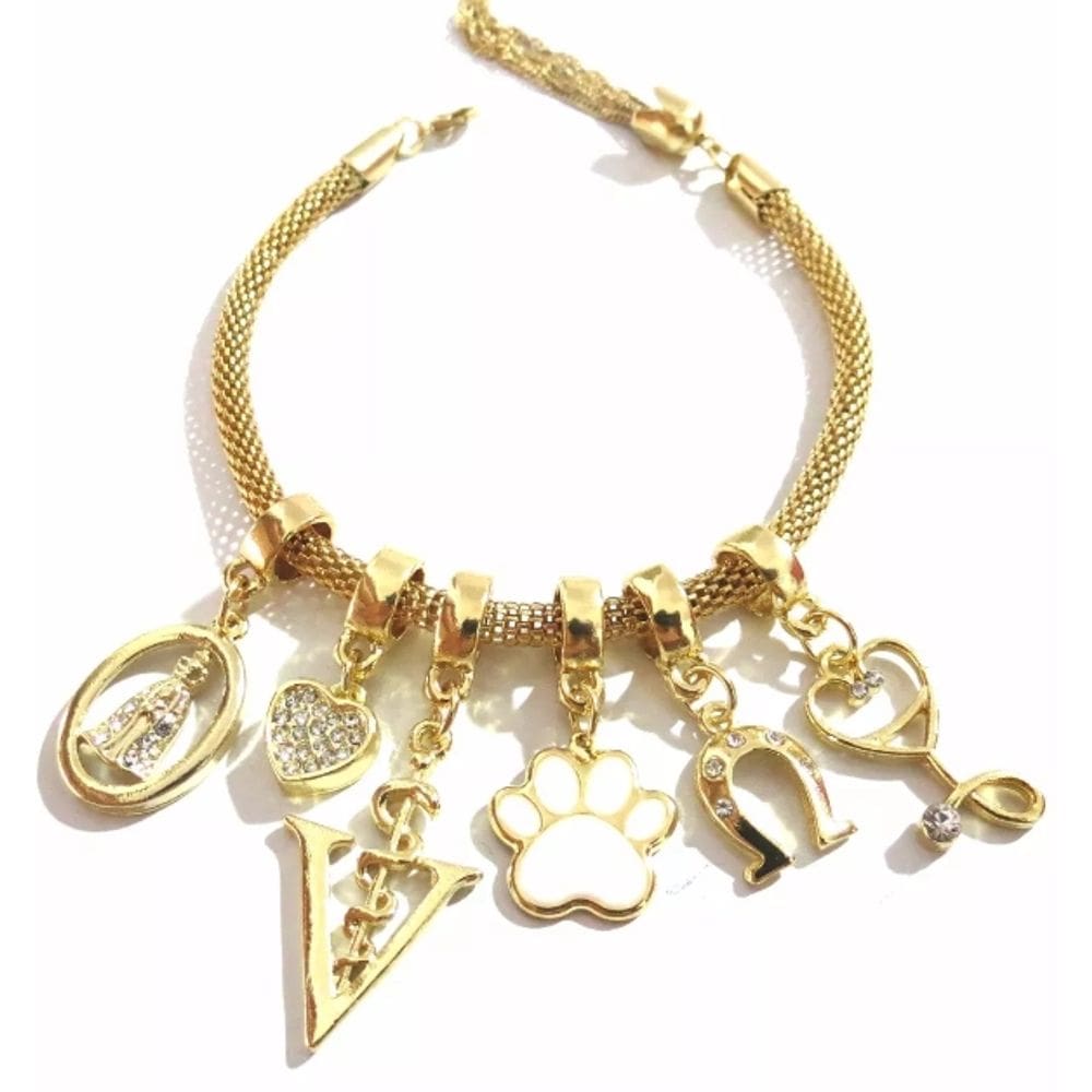 Pulseira Berloque Veterinária Ferradura Esteto Folheado