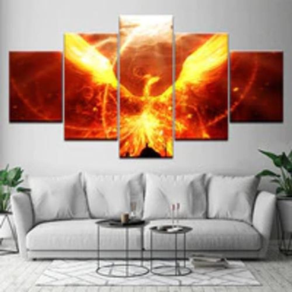 Quadro Decorativo Mosaico De 5 Peças Fênix De Fogo