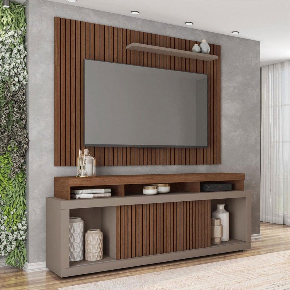 Rack com Painel para TV Até 70 Polegadas Puerto Marrom Claro/Havana - Pnr Móveis