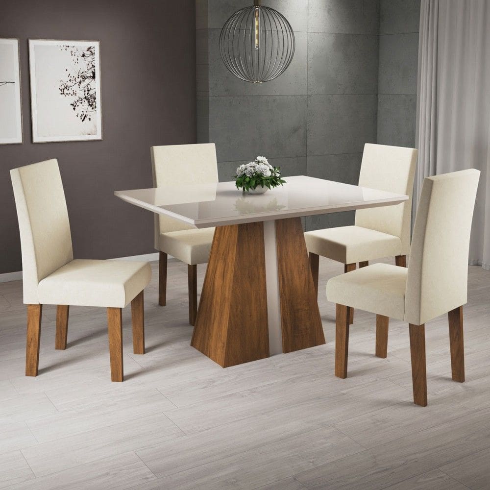 Mesa de Jantar 4 Lugares Velma Seda/Nude/Off White - Pnr Móveis