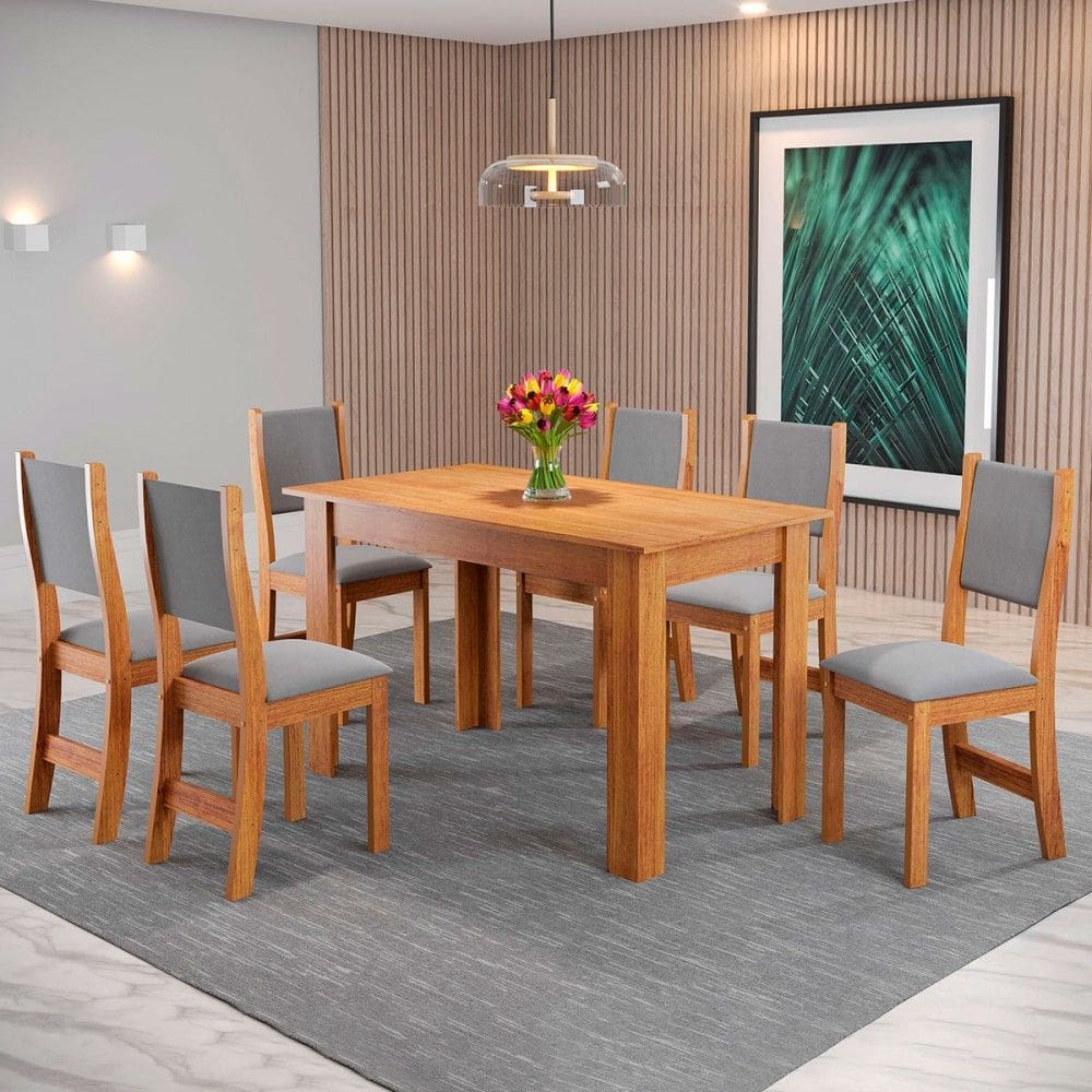Mesa de Jantar 6 Lugares Valentina Marrom/Veludo Cinza - Pnr Móveis