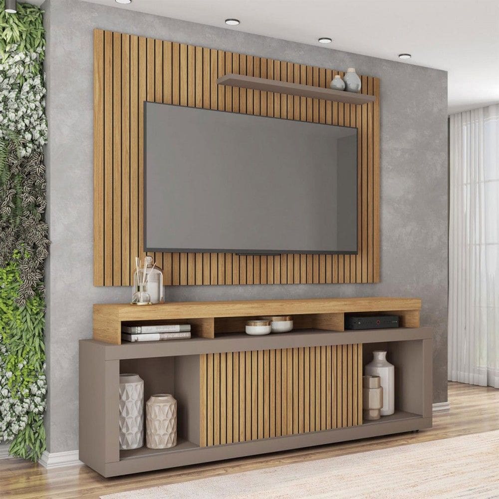 Rack com Painel para TV Até 70 Polegadas Puerto Buriti/Marrom Claro - Pnr Móveis
