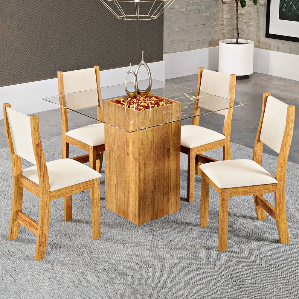 Mesa de Jantar 4 Lugares Beetle Marrom/Creme - Pnr Móveis