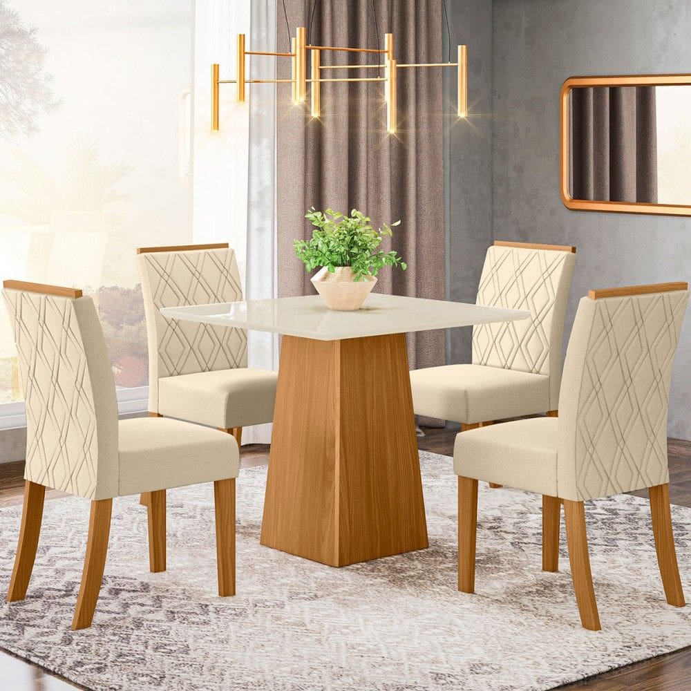 Mesa de Jantar 4 Lugares Carina Natural/Off White/Linho Se79 - Pnr Móveis