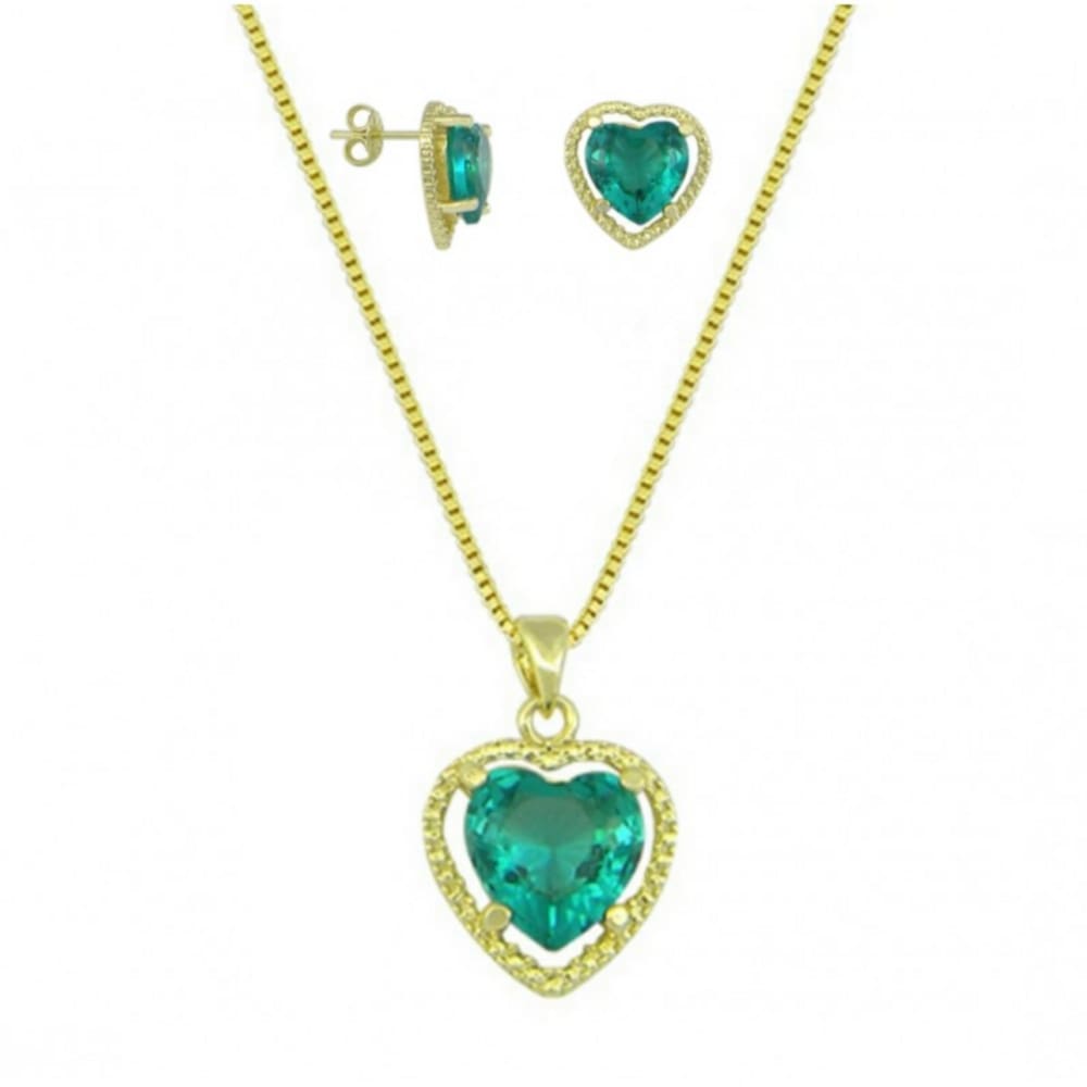 Conjunto Folheado a Ouro com Pingente e Brincos de Coração