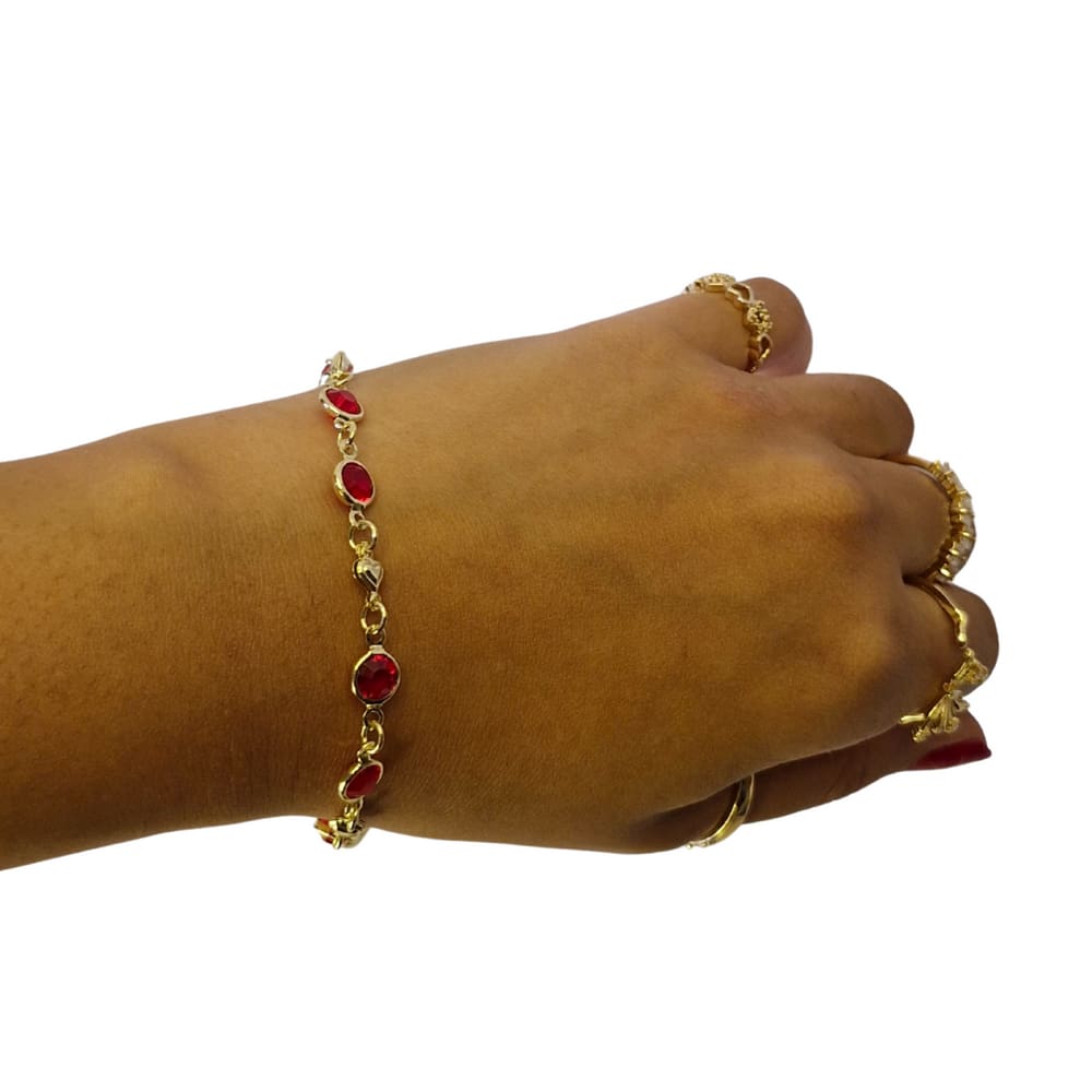Pulseira Folheada Ouro com Zircônias Vermelhas