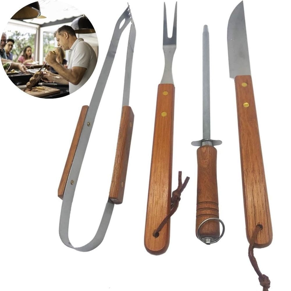 Conjunto Churrasco 4 Peças Ideal Churrasqueiras Domésticas