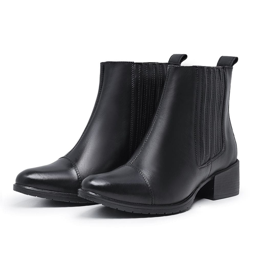 Bota Feminina Chelsea Couro Elástico Lateral Bota Coturno Casual Dia a Dia