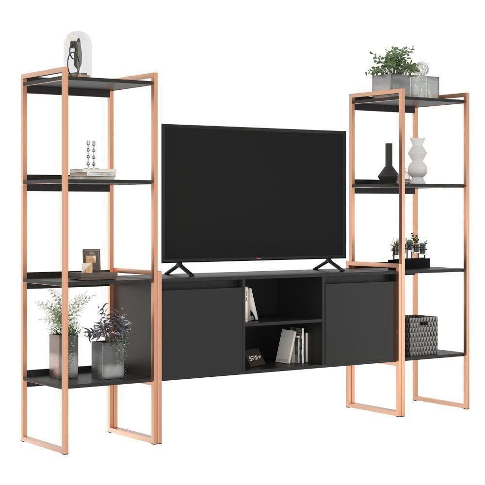 Rack Para Estilo Industrial Com Estante Preto Cobre