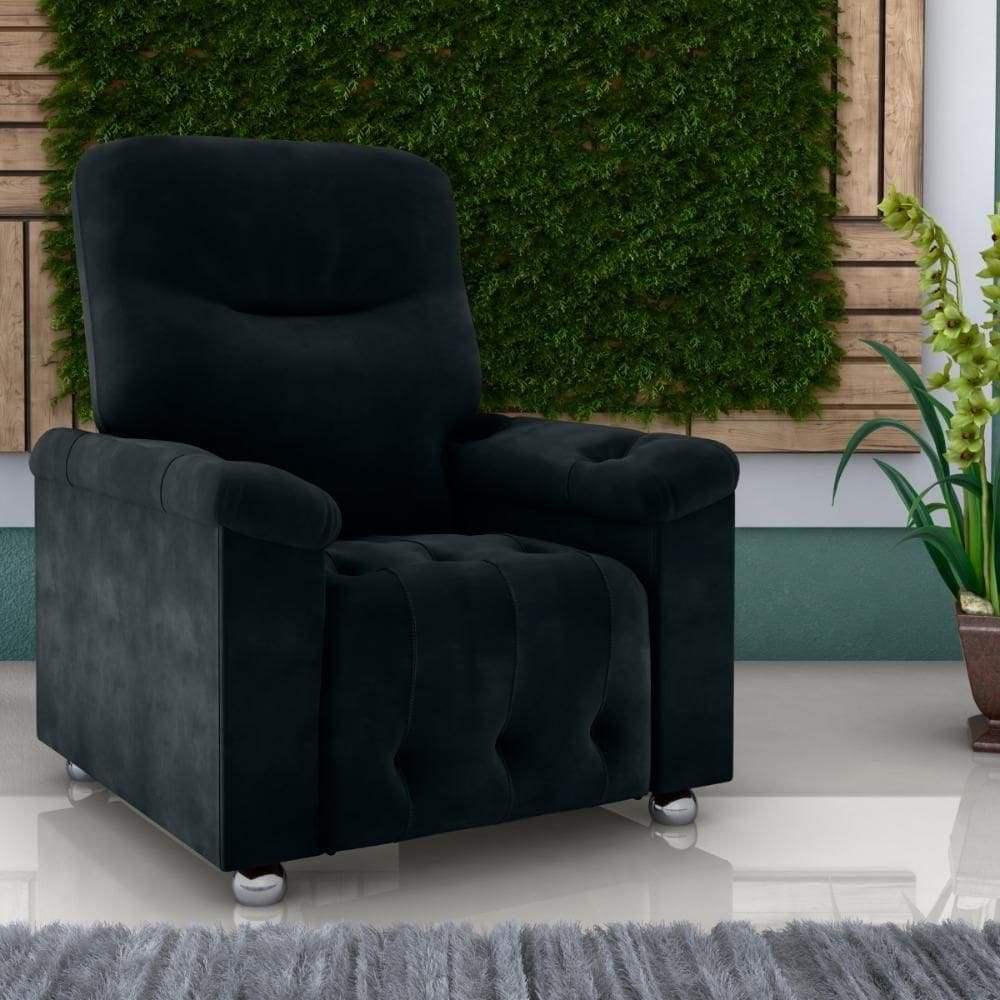 Poltrona Reclinável York Veludo Inca Preto