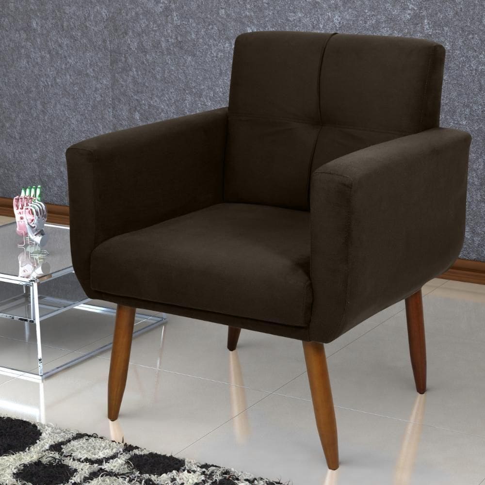 Poltrona Decorativa Juan Suede Marrom