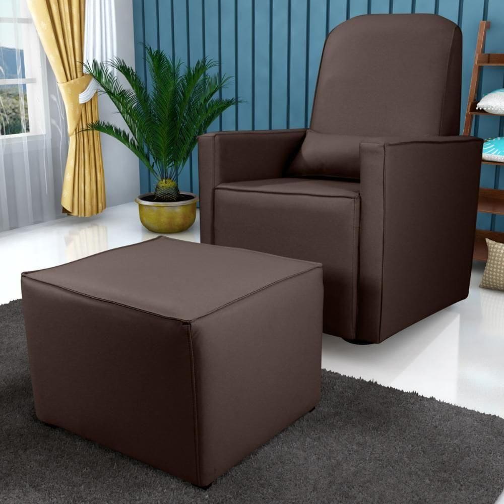 Poltrona Para Amamentação Com Puff Ana Sintetico Marrom