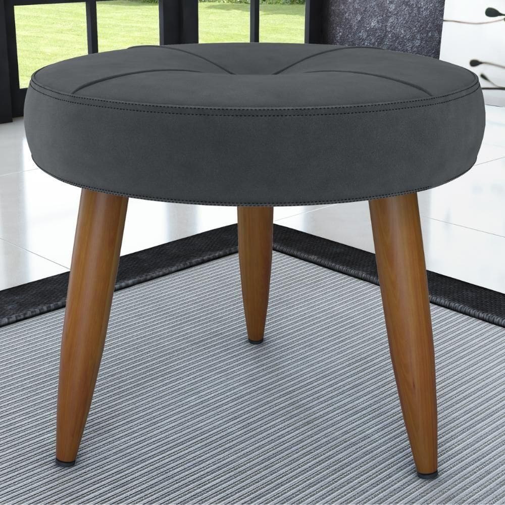 Puff Redondo Para Sala Davi Veludo Cinza