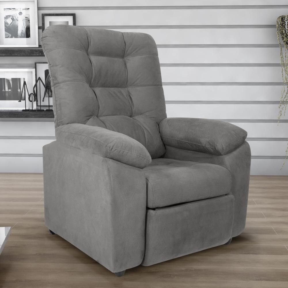 Poltrona Reclinável Almofadada Ripon Veludo Light Cinza