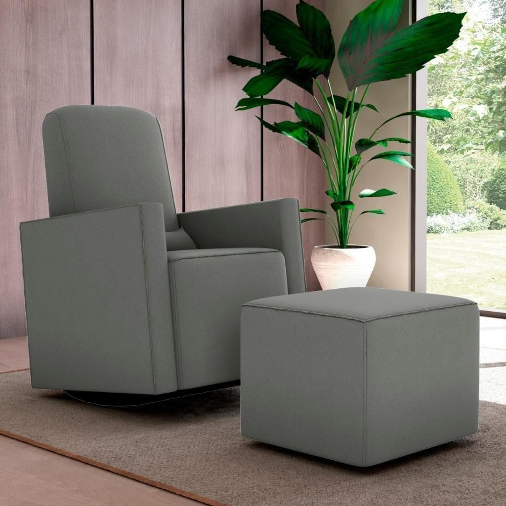 Poltrona Para Amamentação Com Puff León Suede Cinza