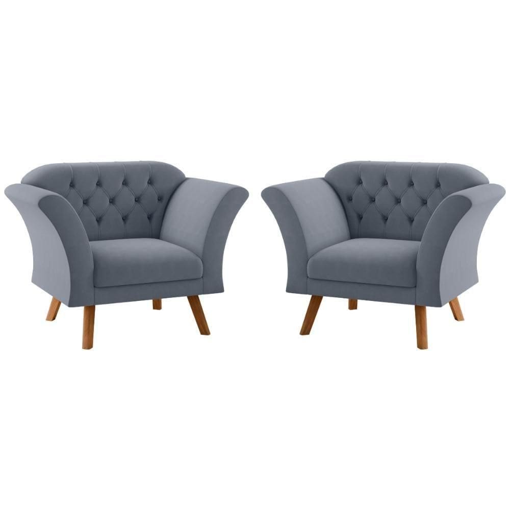 Conjunto Poltrona Decorativa Roseira Inca Chumbo